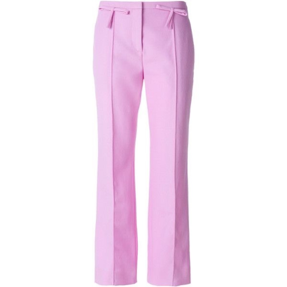 Valentino Garavani Bow Embellished Wool and Silk Blend Straight Leg Trouser